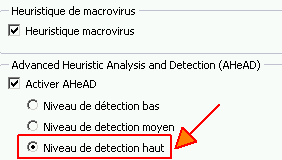 Choisissez Niveau le détection haut