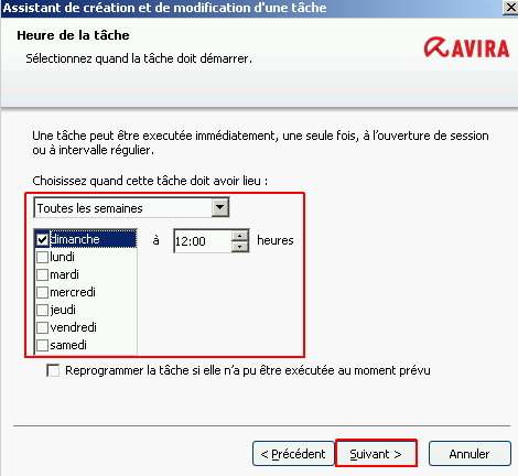 Cliquez sur Suivant jusqu'à la fenêtre Heure de la tâche
